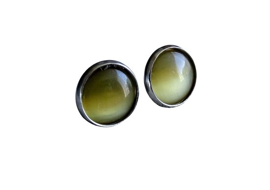 2 Love it Serenity Yellow - Boucles d'oreilles - Diamètre 12 MM - Natuursteen - Acier inoxydable - Jaune - Vert - Couleur argent