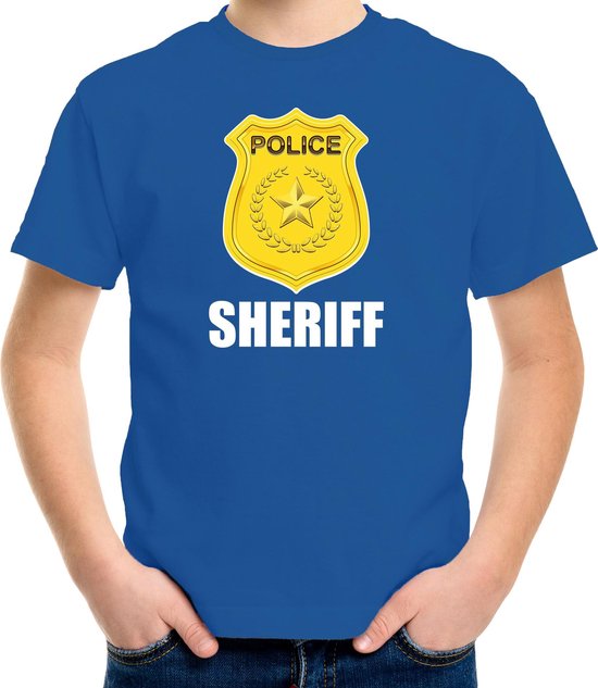 Sheriff police embleem t-shirt blauw voor kinderen - politie agent - verkleedkleding / kostuum 146/152