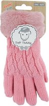 Lichtroze gebreide handschoenen teddy voor kinderen - Warme winter handschoenen voor jongens/meisjes