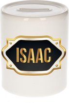 Isaac naam cadeau spaarpot met gouden embleem - kado verjaardag/ vaderdag/ pensioen/ geslaagd/ bedankt