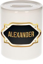 Alexander naam cadeau spaarpot met gouden embleem - kado verjaardag/ vaderdag/ pensioen/ geslaagd/ bedankt