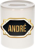 Andre naam cadeau spaarpot met gouden embleem - kado verjaardag/ vaderdag/ pensioen/ geslaagd/ bedankt