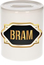 Bram naam cadeau spaarpot met gouden embleem - kado verjaardag/ vaderdag/ pensioen/ geslaagd/ bedankt