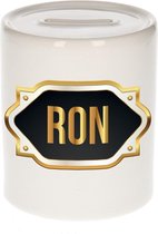 Ron naam cadeau spaarpot met gouden embleem - kado verjaardag/ vaderdag/ pensioen/ geslaagd/ bedankt