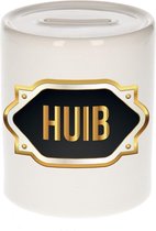 Huib naam cadeau spaarpot met gouden embleem - kado verjaardag/ vaderdag/ pensioen/ geslaagd/ bedankt