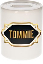 Tommie naam cadeau spaarpot met gouden embleem - kado verjaardag/ vaderdag/ pensioen/ geslaagd/ bedankt