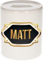 Matt naam cadeau spaarpot met gouden embleem - kado verjaardag/ vaderdag/ pensioen/ geslaagd/ bedankt