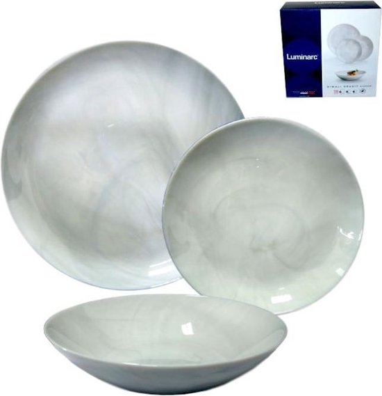Luminarc Diwali Marble Serviesset - 18 delig - Graniet Marmer Look - Cadeau voor man - Cadeau voor vrouw - Kerstcadeau