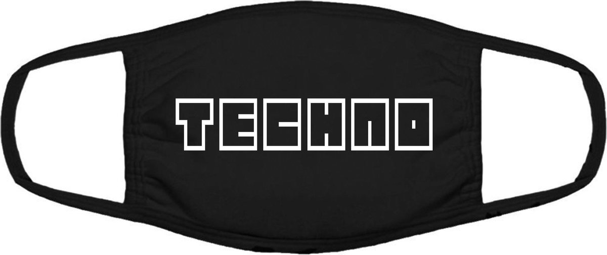 Techno mondkapje | Techno  | tekno | rfestivals | muziek | grappig | gezichtsmasker | bescherming | bedrukt | logo | Zwart mondmasker van katoen, uitwasbaar & herbruikbaar. Geschikt voor OV