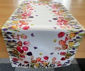 Tafelloper - Creme kleurig - bedrukt met tulpen - Loper 90 cm