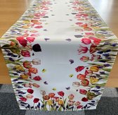 Tafelloper - Creme kleurig - bedrukt met tulpen - Loper 140 cm