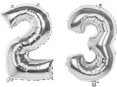 23 Jaar Folie Ballonnen Zilver- Happy Birthday - Foil Balloon - Versiering - Verjaardag - Man / Vrouw - Feest - Inclusief Opblaas Stokje & Clip - XXL - 115 cm