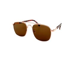 Piloten Retro Vierkante Heren Dames Zonnebril Goud Metaal - Donker Bruine Glazen