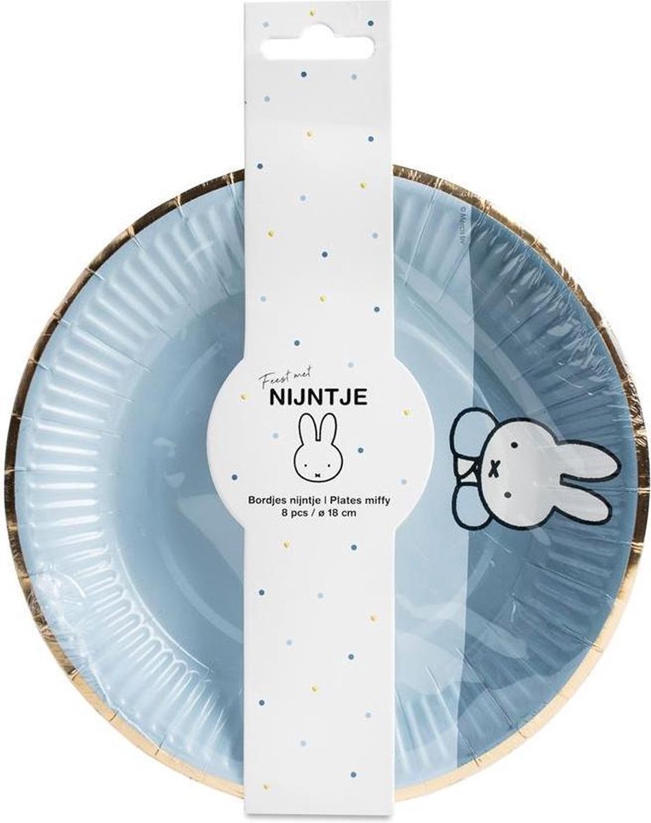 partypakket - Nijntje - blauw - 8-bordjes - 8-bekertjes - 20-servetten - houten-besteksetje babyshower - geboorte - verjaardag - jongen -