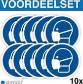 Simbol - Voordeelset van 10 Stuks - Stickers Gebruik Mondkapje Verplicht - Duurzame Kwaliteit - Formaat ø 10 cm. - Formaat