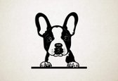 Wanddecoratie - Hond - Boston Terrier 5 - S - 46x45cm - Zwart - muurdecoratie - Line Art