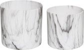 Atmosphera Bloempotten Set van 2 zwart-witte keramische potten met marmereffect - Bloempot - Wit