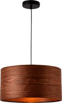 Hanglamp - Metaal - Hout kleurig & zwart - Fitting 1 x E27 - Lamp (H) 151 cm - Lampkap (Ø) 40 cm