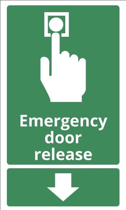 Sticker met tekst Emergency door release 200 x 120 mm