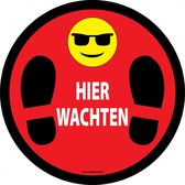 Vloersticker 'Hier wachten', rood, 100 mm