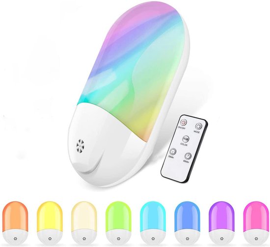 LED-nachtlampje plug-in/stopcontact – nachtlampje met dag/nacht sensor – Werkt op stroom – Warmlicht & RGB kleuren – Voor in de baby/kinder kamer