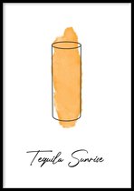Poster Tequila Sunrise - 30x40 cm Met Fotolijst - Cocktail Poster - Ingelijst - WALLLL