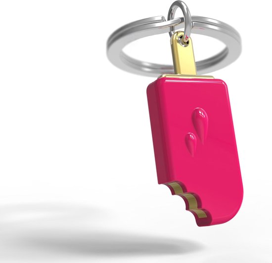 Metalmorphose sleutelhanger ijslolly roze met goud