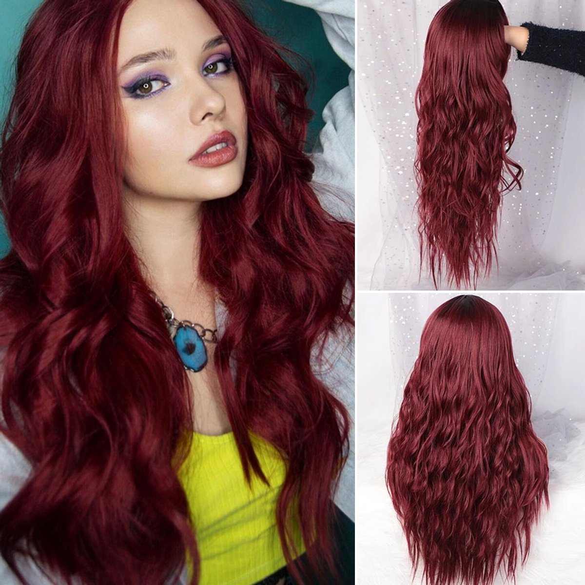 Rode Pruik - Pruiken Dames - Wig - Pruik - Lang Golvend Haar - Rood - 70 cm - SassyGoods