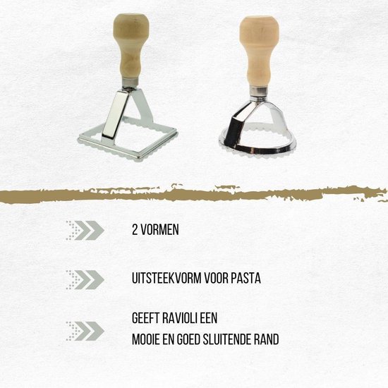 Ravioli Dumplingmakers, 6 stuks, roestvrij staal, ravioliwiel, ravioli, uitsteekvormpjes, rond, deegzakvorm, knoedelmachine met houten handvat voor het maken van dumpling ravioli