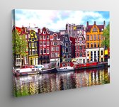 Canvas Cities of Colors Aquarel Amsterdam - 80x60cm