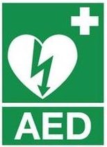 AED sticker met tekst 225 x 300 mm