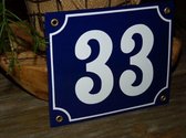 Emaille huisnummer 18x15 blauw/wit nr. 33