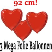 3 x Mega Folieballon Hart 92cm OP=OP| Folieballon harten rood 3x | Geschikt voor helium en voor lucht | Kwaliteit Folieballonnen Voordeel Pakket | Valentijn Folieballon harten