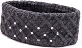 Grijze winter hoofdband met strass steentjes en fleece voering voor dames - Haarbanden/hoofdbanden - Zachte oorwarmer band