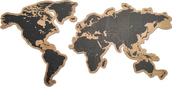 Wereldkaart op Hout Shape | 120 x 60cm | prikkers en ophangsysteem |