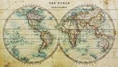 Wereldkaart op Hout Klassiek | 124 x 70cm | Gratis 100 koperen pins en ophangsysteem