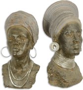 Decoratief Beeld - Mgo Buste Afrikaanse Vrouwen - Polyresin En Resin - Wexdeco - Bruin - 31.5 X 29.1 Cm