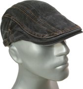 Katoenen washed denim flatcap driver cap zwart gebleekt maat one size