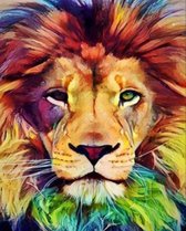 Denza - Diamond painting 40 x 50 cm leeuwen kop uniek volledige bedrukking ronde steentjes direct leverbaar leeuw - tijger - roofdier - dier -