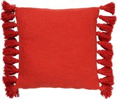 Dutch Decor RUBY - Sierkussen katoen 45x45 cm - Aurora Red - rood - kussentje met flosjes - Inclusief binnenkussen