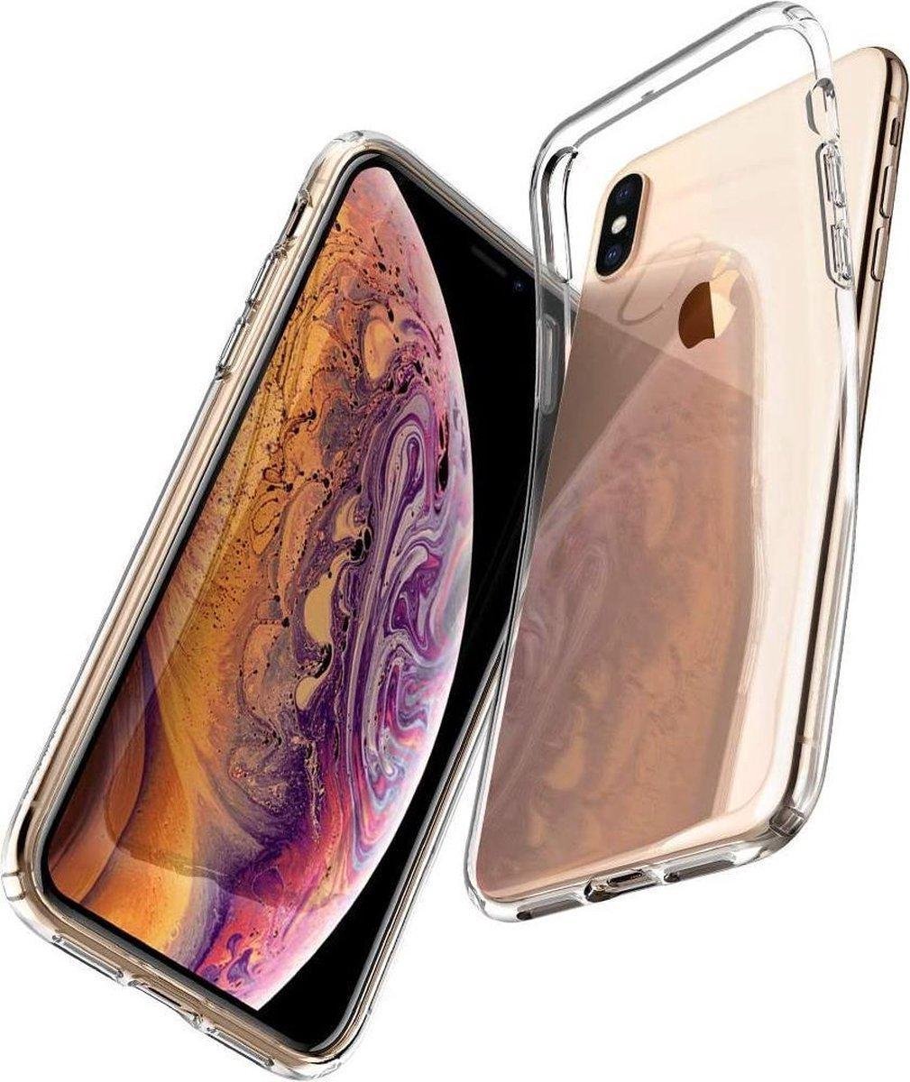 Apple iPhone Xs hoesje transparant iPhone X hoesje - Flexibel Jelly cover iPhone X(s) hoesje met gratis telefoonhouder - Transparant