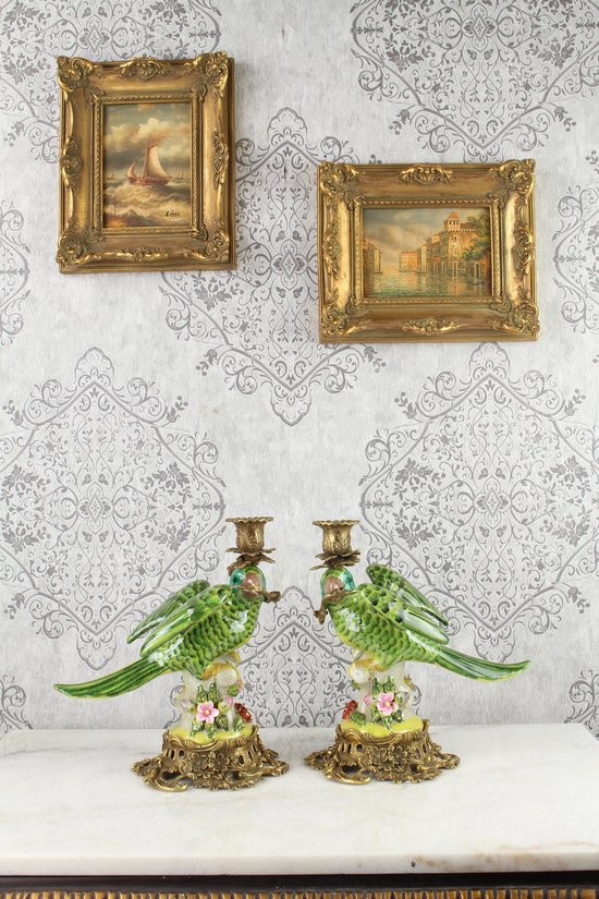Bougeoir Perroquet Baroque En Porcelaine Et Bronze – Déco Table, Hauteur 35,5 Cm