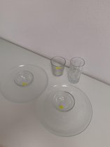 Glazen setje- 2 Glazen bekers, 2 glazen kommetjes en 2 bordjes- 6 stuks