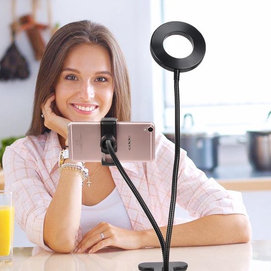 Anneau lumineux avec support de téléphone et pince de bureau - Selfie vlog  LED anneau