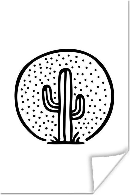 Blootstellen Moeras Gehoorzaamheid Poster Zwart-witte illustratie van een cactus - 120x180 cm XXL | bol.com