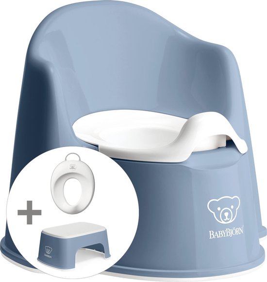 Product: BABYBJÃ–RN Startkit - Plaspotje Zetel Diepblauw Wit en Opstapkrukje Diepblauw Wit en Toilettrainer Wit Grijs, van het merk BabyBjÃ¶rn