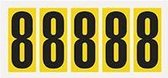 Cijfer stickers 0-9 - zelfklevende folie - 20 kaarten - geel zwart teksthoogte 75 mm Cijfer 8