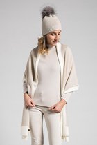 Sjaal/stola zandkleur/wit rechthoekig met
