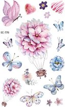 Temporary tattoo | tijdelijke tattoo | fake tattoo | vlinders - bloemen | 75 x 120 mm