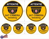 Attentie camera bewaking sticker set van 6 stuks, duidelijk herkenbaar symbool sticker.